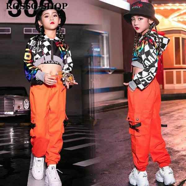 キッズダンス衣装 ヒップホップ ファッション ダンス衣装 派手 K-POP 韓国 セットアップ 白黒 オレンジ