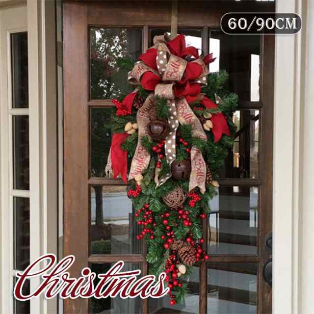 クリスマスリース 玄関 外 飾り 90cm 60cm 大きい クリスマススワッグ 北欧 おしゃれ ナチュラル 玄関 ギフト プレゼント クリスマス 長