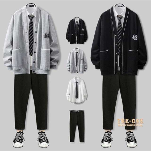 DK制服 メンズ スクール カーディガン 長袖シャツ スラックス 単品 セット セーター 通学 Vネック 前開き 男子 中学生 高校生■素材：ポリエステル■中国製※商品の個体差、製法、素材等により、表